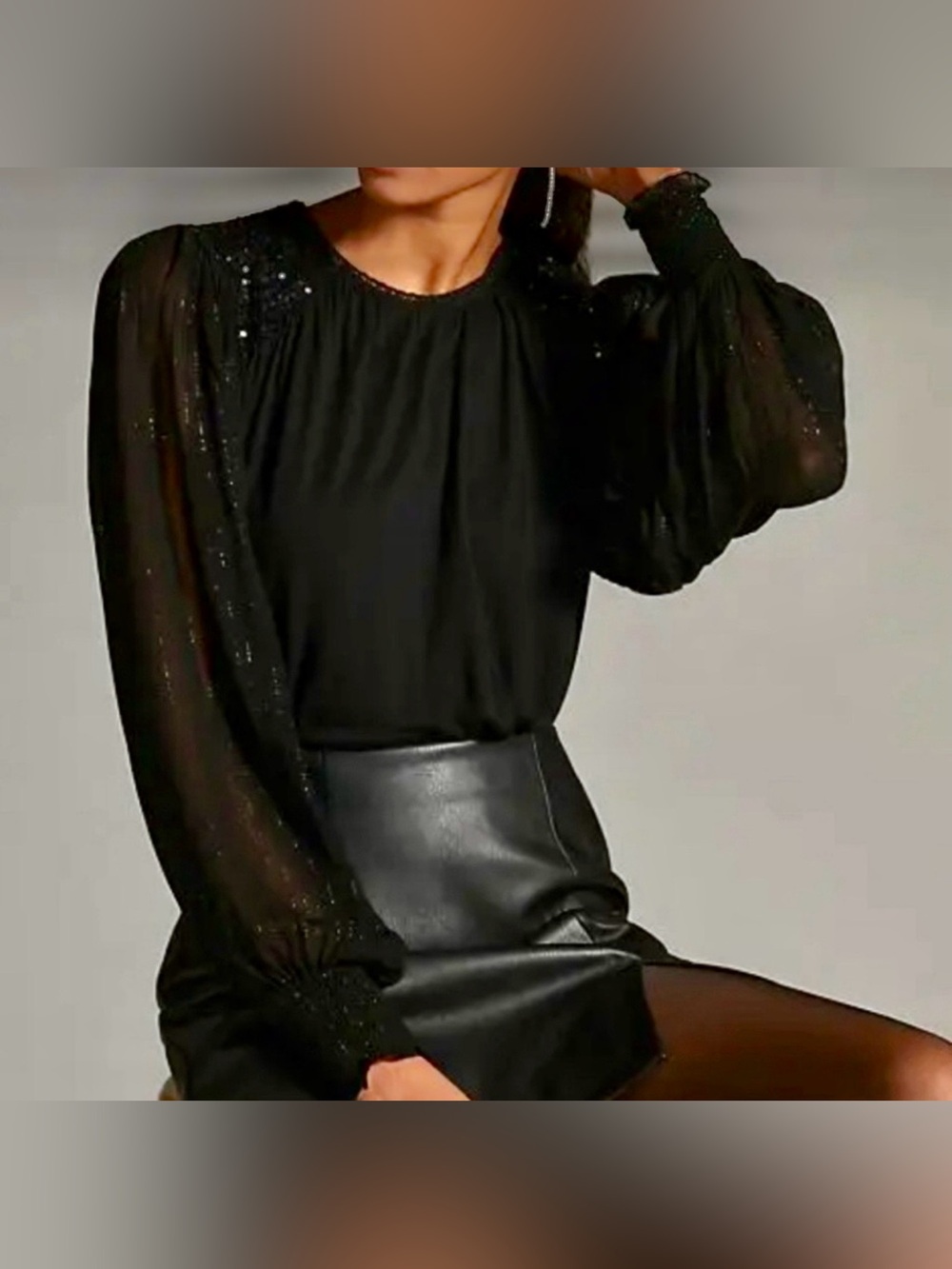 NWT ANTHROPOLOGE BLANK LONDON Women’s 
Formal Embellished Top In Black Sheer